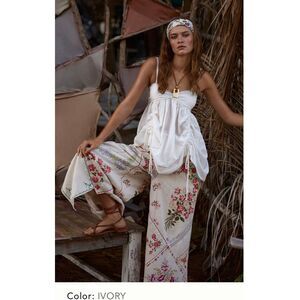 By Anthropologie Patchwork Wide Leg Linen Embroidered Pants sz XL EUC